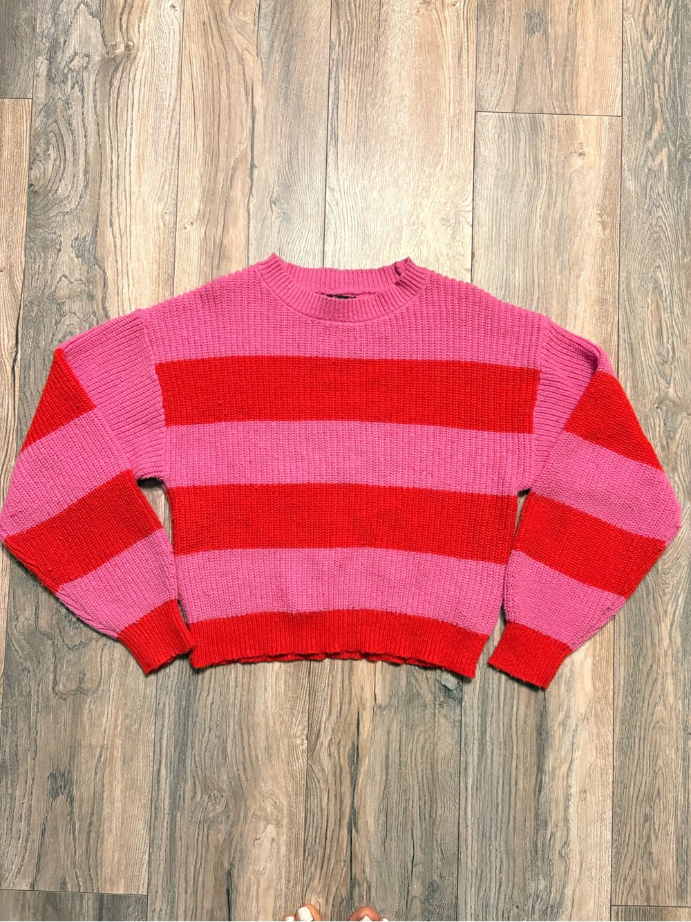 Forever 21 Pink and Red Wide Striped Sweater